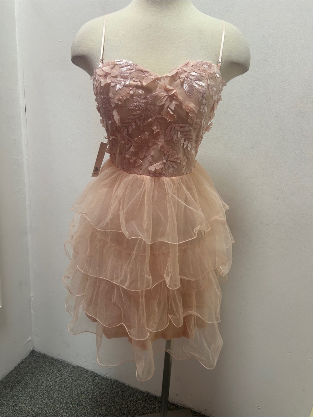 Strappy Pink Floral Appliqué Mini Dress